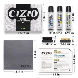 COZGO Protector Waterproof Spray Kit with Sneaker Cleaner Foam, Shoe Waterproof Protector Spray, Shoe Deodorizer Freshener, 2 Brushes and Towel for White Shoe Suede Canvas Fabric Leather PU