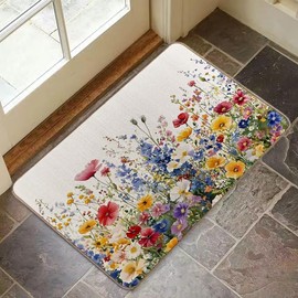 RYKEEN Spring Floral Decor Entrance Door Mat，17 x 30 Inch Cute Summer Flower Home Decoration Non-Slip Door Mat for Front Door Entance Outside Indoor Door Matst (Pink)