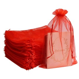 Premium Organza Bags 100 Pcs 8x12 Inch Sheer Organza Bags Gift Pouches with Drawstring for Wedding