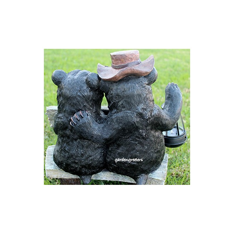 Bear Couple Statue with Solar Light Solar Bear Lantern Figurine