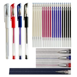 Dinggaogao 4 Heat Erasable Pens Fabric Marker Barrels, 4 colors 20 Refills for quilting supplies, sewing supplies, embroidery, diy crafts. (red, blue, black, white)