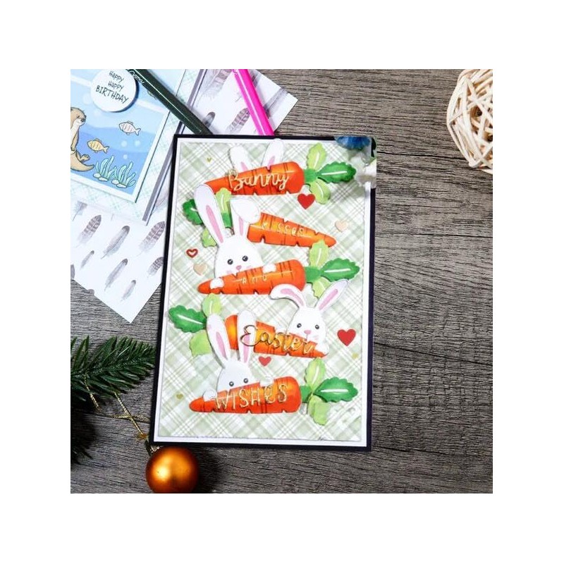 Merry Easter Bunny Carrots Metal Die Cuts,Spring Sunflower Frame Leaf