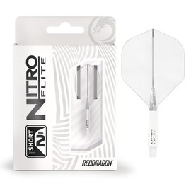 RED DRAGON Darts – Nitro Flite Integrated Flight & Shaft System – No.2 Shape and Design – White & Clear Colour, Short Length