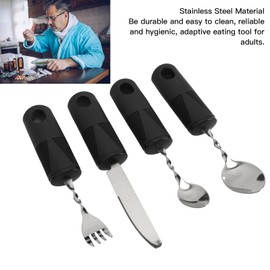 4Pcs Weighted Utensils,180°Bendable Adaptive Utensils for Hand Tremors Parkinsons Patients Arthritic Hands,Stainless Steel Utensil Set with Fork, Knife and Spoon for Easy Eating