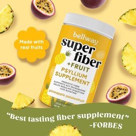 Bellway Super Fiber Powder + Fruit, Sugar Free Organic Psyllium Husk Powder Fiber Supplement for Regularity, Bloating Relief & Digestive Health, Plant-Based, Pineapple Passion Fruit (50 Servings)