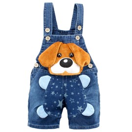 KIDSCOOL SPACE Baby Boys/Girls Big Yellow Ears Cute Dog Summer Jeans Shortalls,Blue,2-3 Years
