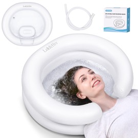 Portable Inflatable Hair Washing Basin for Bedridden - Wash Hair in Bed with Inflatable Shampoo Bowl.For Elderly,Disabled,Injured,Ideal Inflatable Sink for Locs Detox (White, 18in Inner)