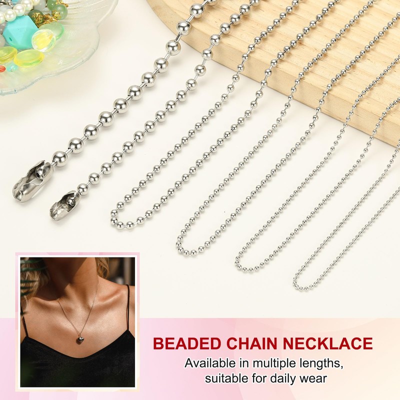 PATIKIL Silver-tone Beaded Chain Necklace, Titanium Steel 8mm Bead Ball