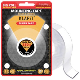 KLAPiT Super Tape Double Sided Heavy Duty Mounting with Enhanced NanoTechnology Holds upto 350lbs/1.27lb per Inch for Home, office, kitchen bathroom works on Walls, Wood, Metal, Glass, Ceramic [23 Ft]