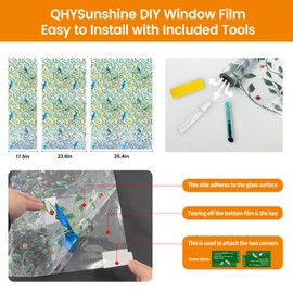 Window Privacy Film Stain Glass Window Film Rainbow Window Film Window clings Non-Adhesive Reusable Decorative for Room (Colorful Birds on Vines, 17.5 X 78.7 in)