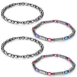 Herdear 4 Pcs Magnetic Hematite Ankle Bracelets for Women Men Beaded Magnetic Anklets Bracelets Energy Anklets Foot Jewelry Ankle Chain, 2 Styles