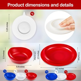 Hushee Adaptive Spill Proof Scoop Bowl and Plate Set with Suction Base Non Skid Self Feed Dinnerware for Elderly Disabled Handicapped from Parkinsons, Dementia, Stroke, Tremor(3 Sets,White, Blue, Red)