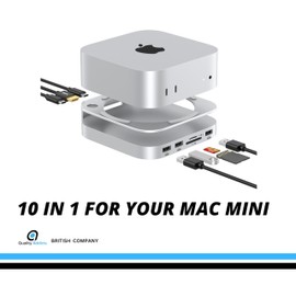 Mac Mini M4 Dock, Aluminium Mac Mini Stand and HDMI Hub for Mac Mini M4 and M4 Pro 2024 with M.2 NVMe/SSD Sata Enclosure up to 8TB, 10G USB 3.0 & 2.0 Ports, SD/TF, HDMI 4K60HZ