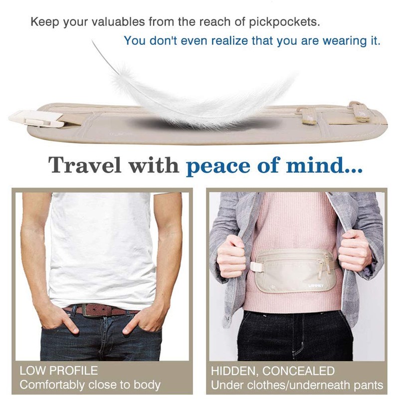 Waist Belt Bag, Travel Money Belt Mesh Lining Elastic Security