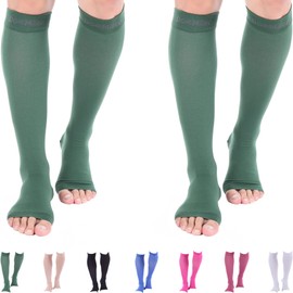 Doc Miller Toeless Compression Socks Women and Men 2 Pair - 20-30mmHg - Open Toe Compression Socks Women for Shin Splints Varicose Veins Leg Cramps Recovery - Support Circulation - Dark Green X-Large