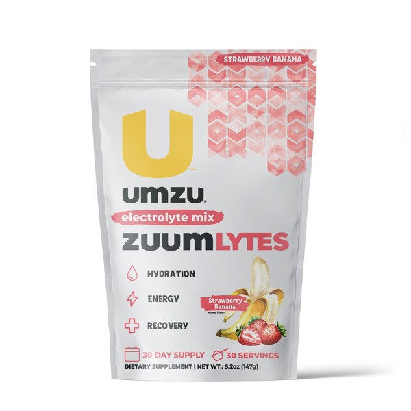 UMZU ZUUM Lytes - Electrolyte Drink Powder, Energy, Hydration, Workout Recovery Support, B Vitamins, Vitamin C, Zinc, Strawberry Banana Flavor (1 Scoop per Serving, 30 Servings)