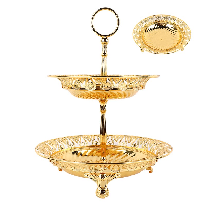 2 Tier Fruit Plate Metal Round Gold Plated Beautiful Cupcake