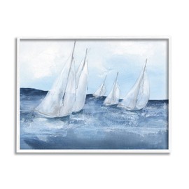 Stupell Industries Sailboats Coasting Ocean Waters Blue Tide White Framed Wall Art, 14 x 11