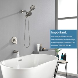 Shower Tub Kit Dual Shower System with Tub Spout Tub and Shower Faucet Set Complete Dual Shower Head and Handheld Combo Set Tub and Shower Trim Kit Brushed Nickel 88056BN