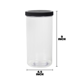 Hampton Distribution 8 Pack Clear Plastic Jars with Black Lid, 68 Oz Round Storage Jars, Empty Large Mason Jars, Tall Canisters Cylinders, Pantry Container for Dry Food, Spice, Cereal, Nuts, Noodles