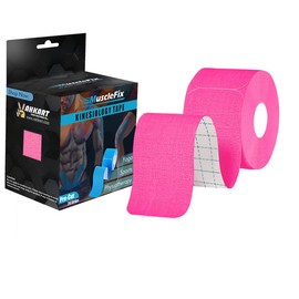 MuscleFix Kinesiology Tape Pre-Cut 20 Strips – 5cm x 5m Elastic Cotton Sports Tape – Pain Relief & Muscle Support – Waterproof & Latex-Free Athletic Therapy Tape (Pink)