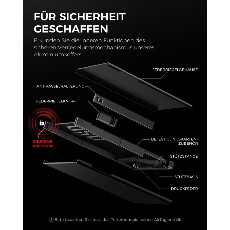 DODENSHA Men's Airtag Wallet Pop-Up Card Case Aluminium with Locking