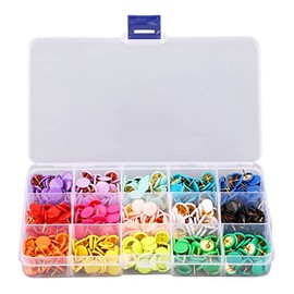 Chinchetas de Goma de Colores para Pulgar, 15 Colores Decorativos de Cabeza Plana con Caja Transparente, para Tablero de Corcho, Hogar, Oficina, Aula, Dormitorio, etc.
