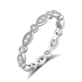 IMOLOVE Moissanite Wedding Band Wedding Rings for Women Evil Eye Shaped 925 Sterling Silver Rings with 18K White Gold Plated Eternity Stackable Engagement Ring Anniversary Band Size 3-11.5, 10.5,