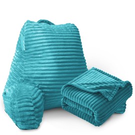Nestl Reading Pillow for Bed Adult with Fleece Blanket – Back Pillow for Sitting in Beds, Standard Bed Pillows for Sitting Up, Foam Chair Pillow, Teal Rest Pillow