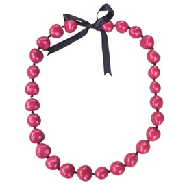 BlueRica Hand Painted Kukui Nut Lei Necklace - 32" Hawaiian Style (Pink)