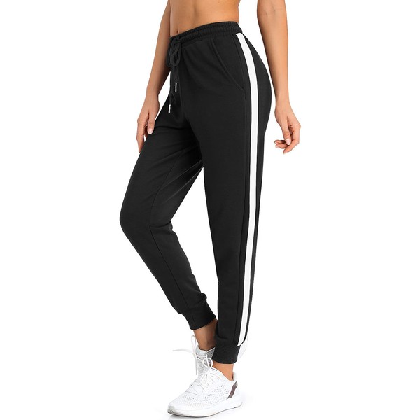 Women's Jogging Bottoms Cotton Long Tracksuit, Women's Sportswear, Sports Trousers, Elastic Waistband, Drawstring for Sports, Yoga, Fitness, Casual, Gym, Running, Black