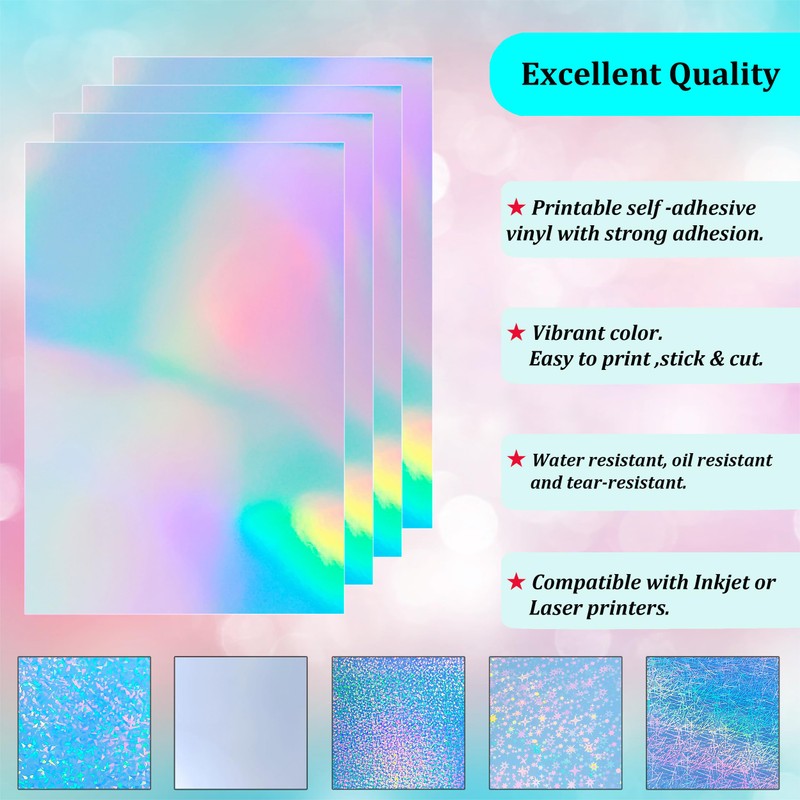 Bleidruck 24 Sheets Printable Holographic Sticker Paper 8.5x 11 inch
