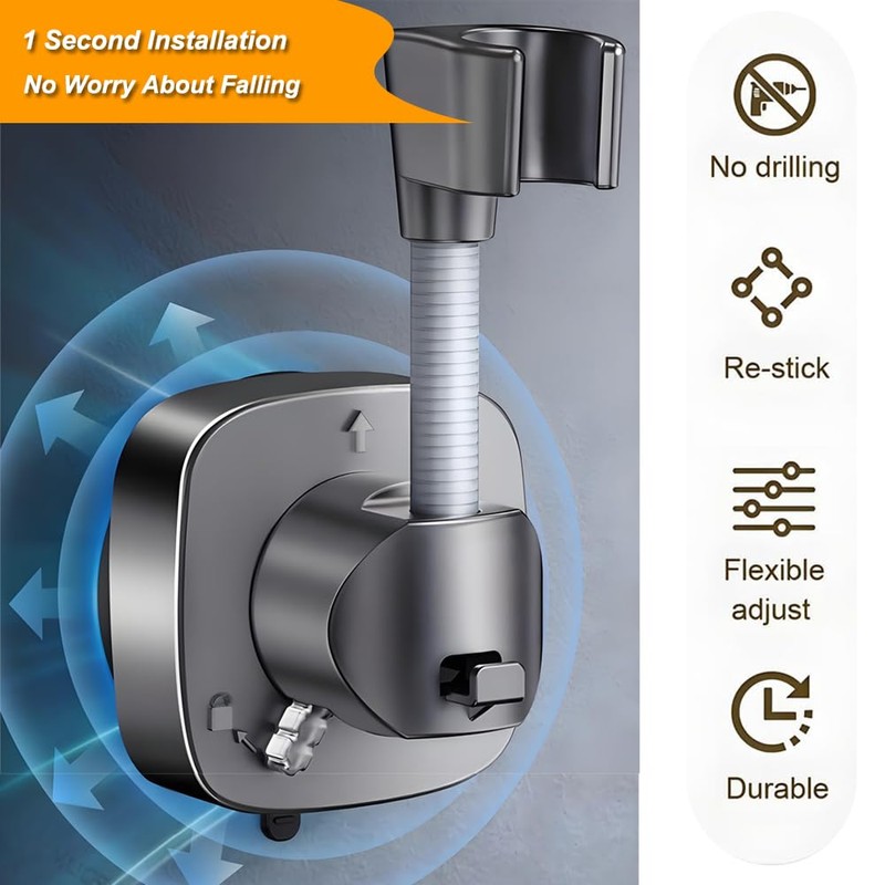 Shower Head Holder Wall Mounted, 360° Adjustable Handheld Shower Head