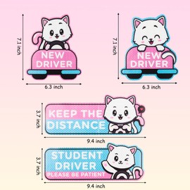 W1cwey Student Driver Car Magnet - 4-Pcs 9 Inch Cute Cartoon Cat New Student Driver Car Magnet Stickers Sign Reflective Beginner Automotive Magnets Educational Gifts Reusable Car Bumper Safety Sign