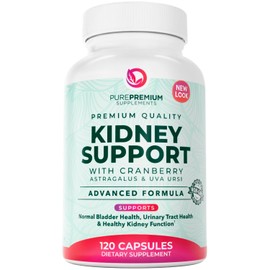 PurePremium Kidney Support Supplement – Kidney Cleanse Detox & Repair with Cranberry Extract & Astragalus - 21-in-1 Complex Supports Normal Bladder, Urinary Tract & Kidneys Health - 120 Day Supply