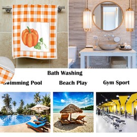 Pumpkin Plaid Hand Towels 16x30 in Orange Checked Fall Autumn Pumpkins Bathroom Towel Soft Absorbent Bath Towel Bathroom Give Thanks Thanksgiving Decor Gifts