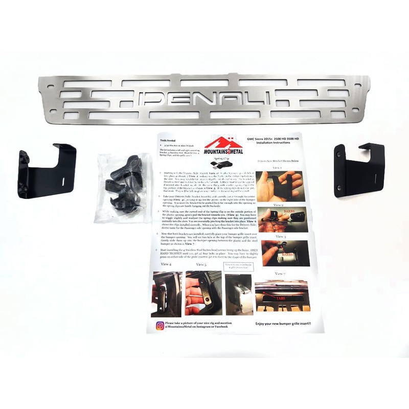 Mountains2Metal Bumper Grille Insert Brushed Stainless DENALI Edition Compatible with