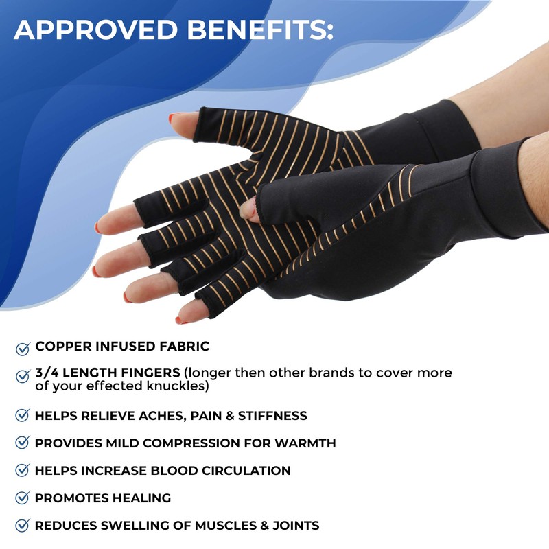 Kedley Copper Infused Arthritis Compression Gloves - Open Tip Fingers,