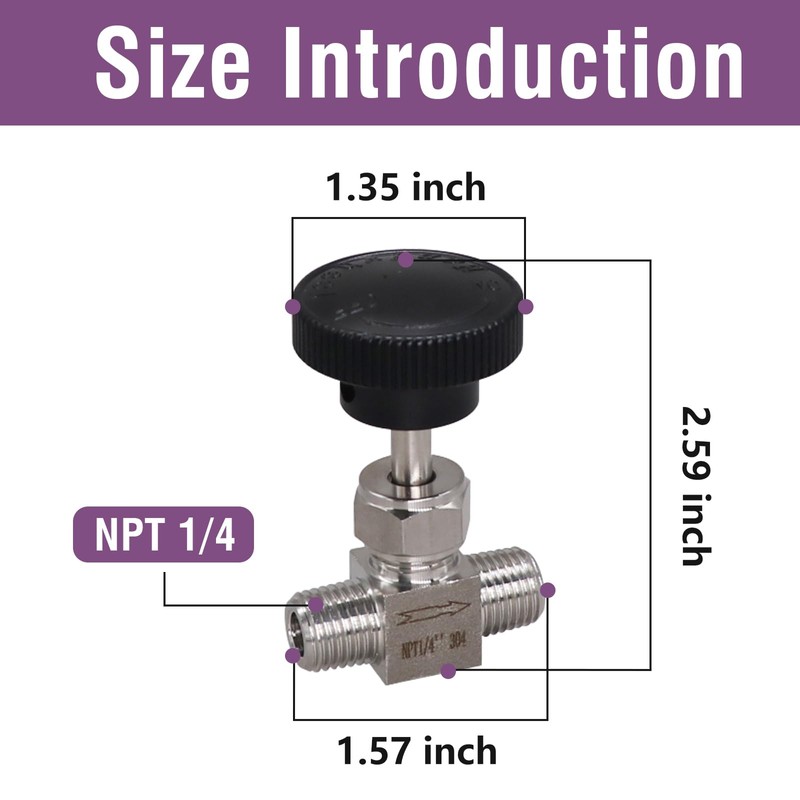 Napredak Stainless Steel 304 NPT1/4 Male Needle Valve for Flow