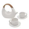 NOVICA White Ceramic Wood Modern Coffee & Tea Service Serveware