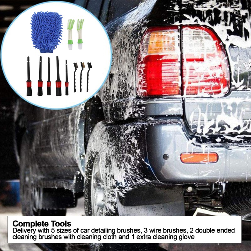 11PCS Car Cleaning Detailing Brush Set Interior Exterior Plastic for