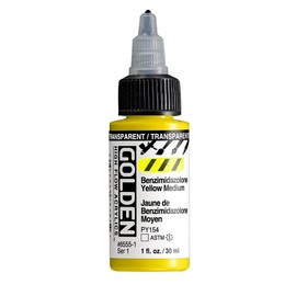 Golden Acrylic High Flow, 1 Ounce Bottle, Transparent Benzimidazolone Yellow Medium (8555-1)