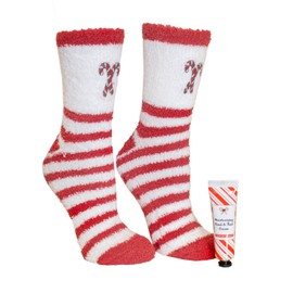 MinxNY Holiday Slipper Socks with Lavender Lotion | Lavender and Shea Butter Infused | Candy Cane