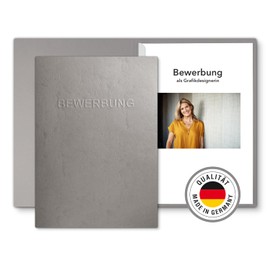Application Folders Set of 6 Grey with 1 Spine Rail in Finest Leather Structure High-Quality Embossing "BEWERBUNG"
