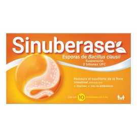 Sinuberase Probióticos en Suspensión 2 Billones de UFC 10 Ampolletas. Restaura el Equilibrio de la Flora Intestinal Alterado por Diarrea o Uso de Antiobióticos