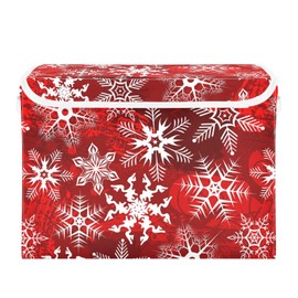 senya Christmas Storage Baskets Collapsible Storage Bins with Lids, Christmas Red Pattern with Snowflakes Flower Storage Boxes Clothes Baskets for Organizing