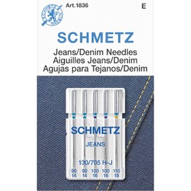 SCHMETZ Jean & Denim Sewing Machine Needles - Precision Needles for Heavy Fabric, Assorted Sizes, 5-Needle Cards, Pack of 1
