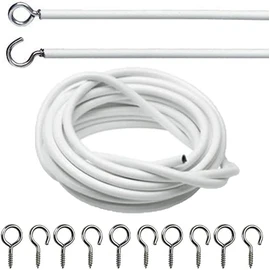 DIVCHI White Window Net Curtain Wire Cord Cable With 8 Hooks & 8 Eyes (3 Meter Net Curtain Wire+8 Hooks+8 Eyes)