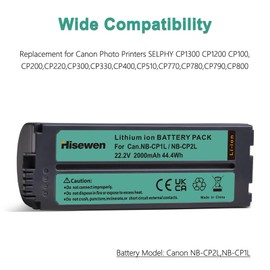 Hisewen NB-CP2L Battery and Charger for Canon NB-CP1L NB-CP2L SELPHY CP100 CP200 CP220 CP300 CP330 CP400 CP510 CP600 CP710 CP730 CP770 CP780 CP790 CP800 CP900 CP910 CP1200 CP1300 Compact Photo Printer