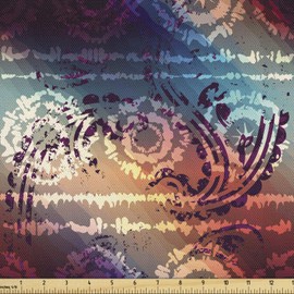 Lunarable Batik Fabric by The Yard, Distressed Grungy Motif with Gradient Vibrant Colors and Modern Round Forms Art, Decorative Fabric for Upholstery and Home Accents, 2 Yards, Coral Purple